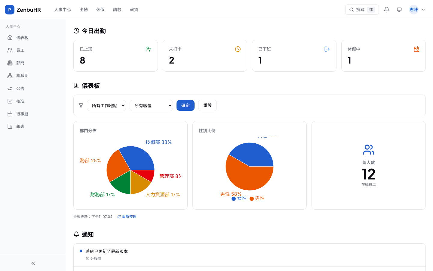 員工打卡頁面