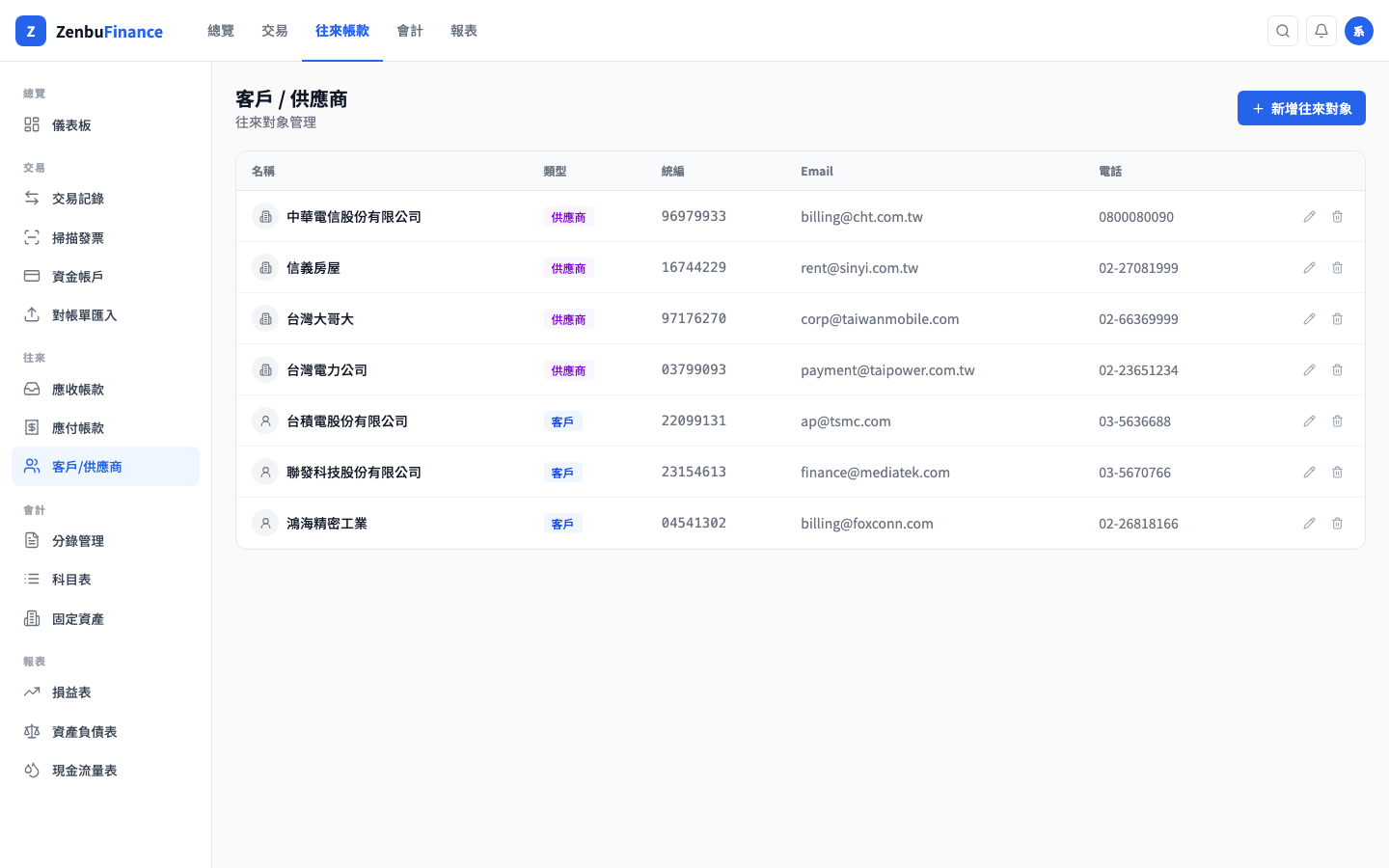 客戶供應商頁面