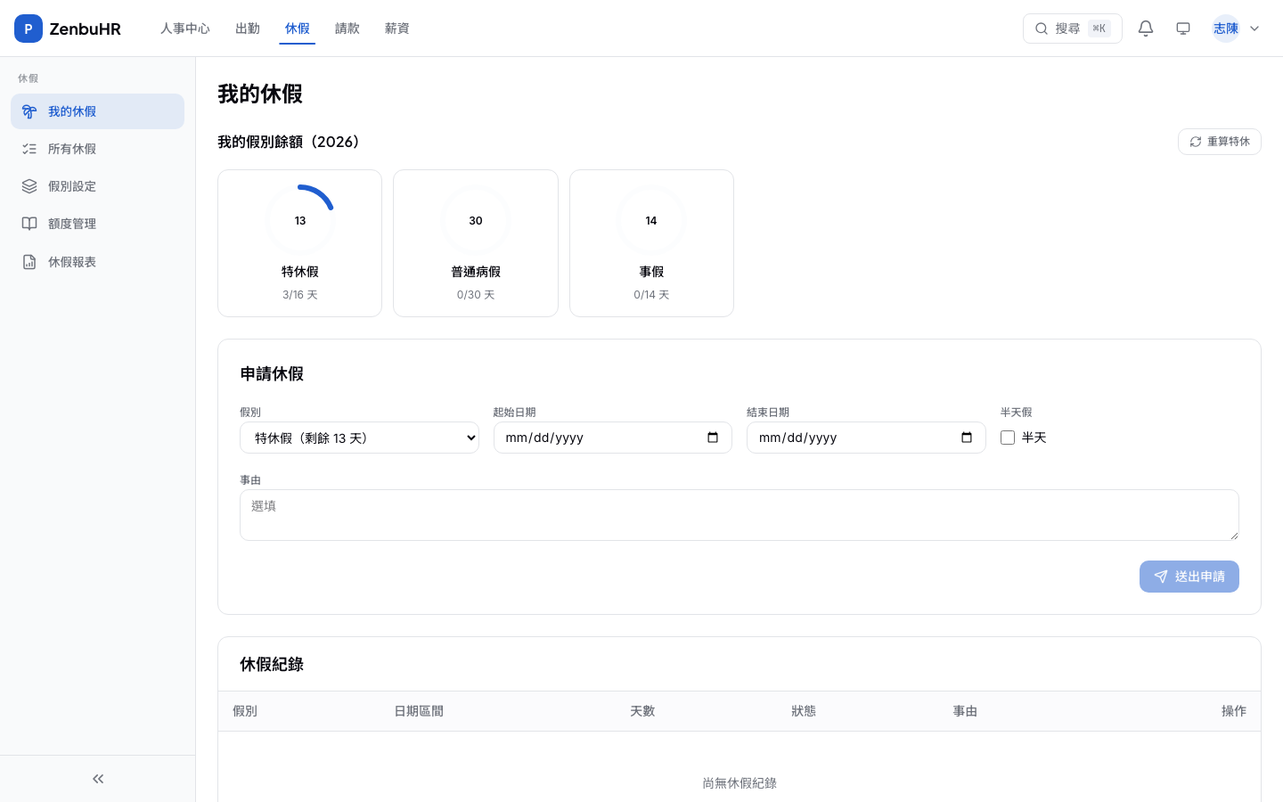 所有假期申請