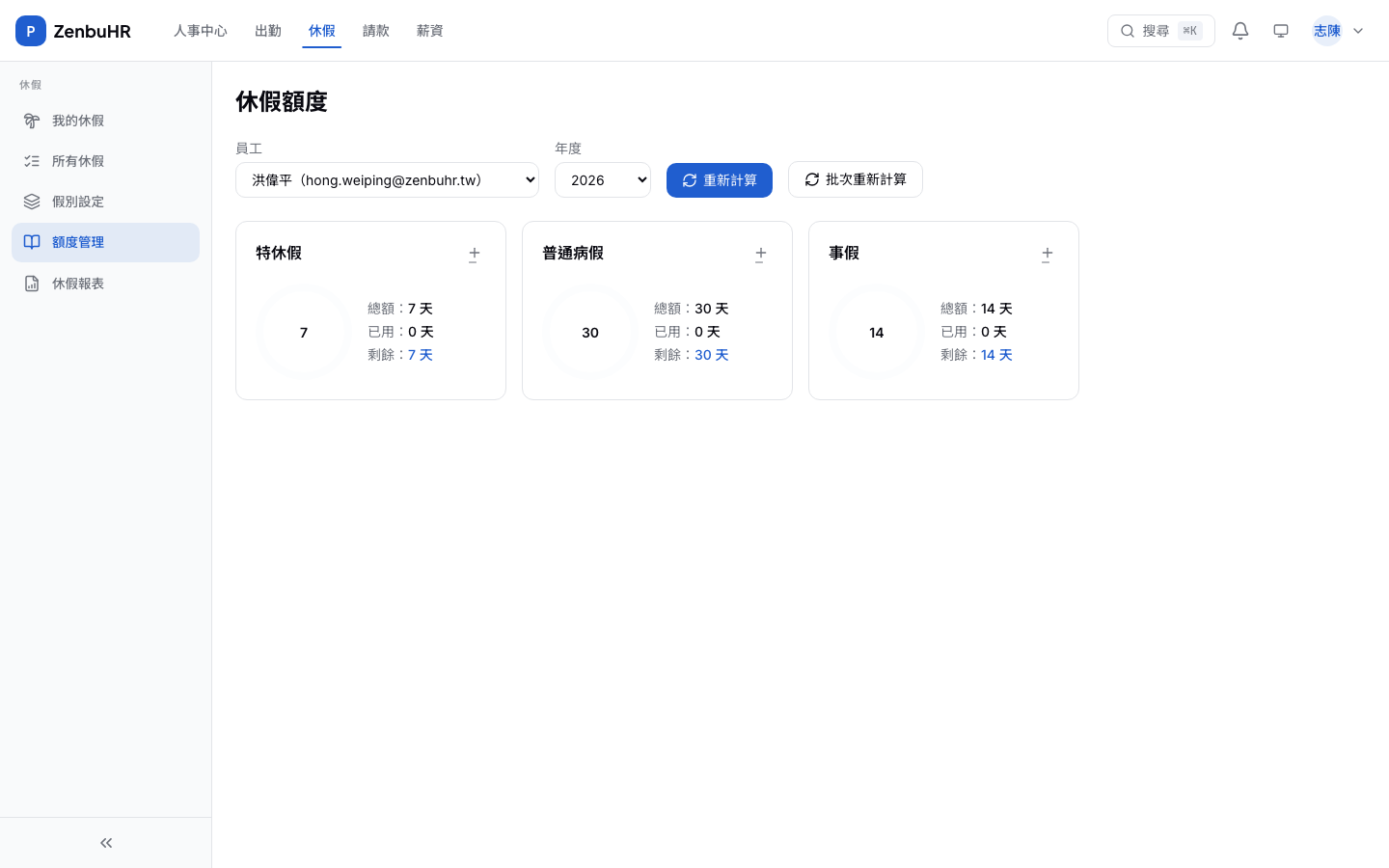 假期配額